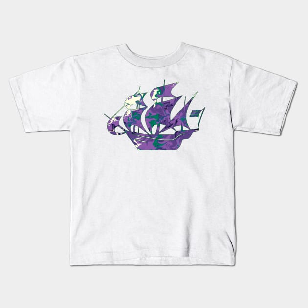 Galaxy Shores Cosmic Liquid Art Sailing Ship Silhouette Kids T-Shirt by Mazz M